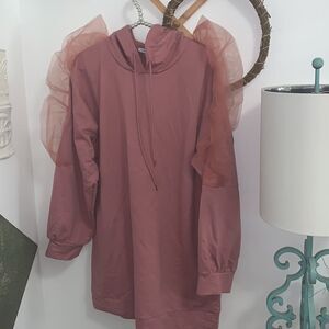 NEW Fashion Nova Mauve Tulle Hoodie Dress Size Large
